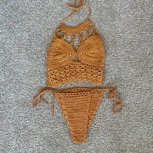 Handmade Crochet Halter Bikini Set in Mustard